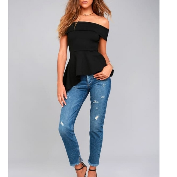 Lulus Black Off-The-Shoulder Top - Picture 3 of 14